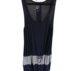 New York & Company Blue & Gray Striped Drawstring Maxi Dress Size S